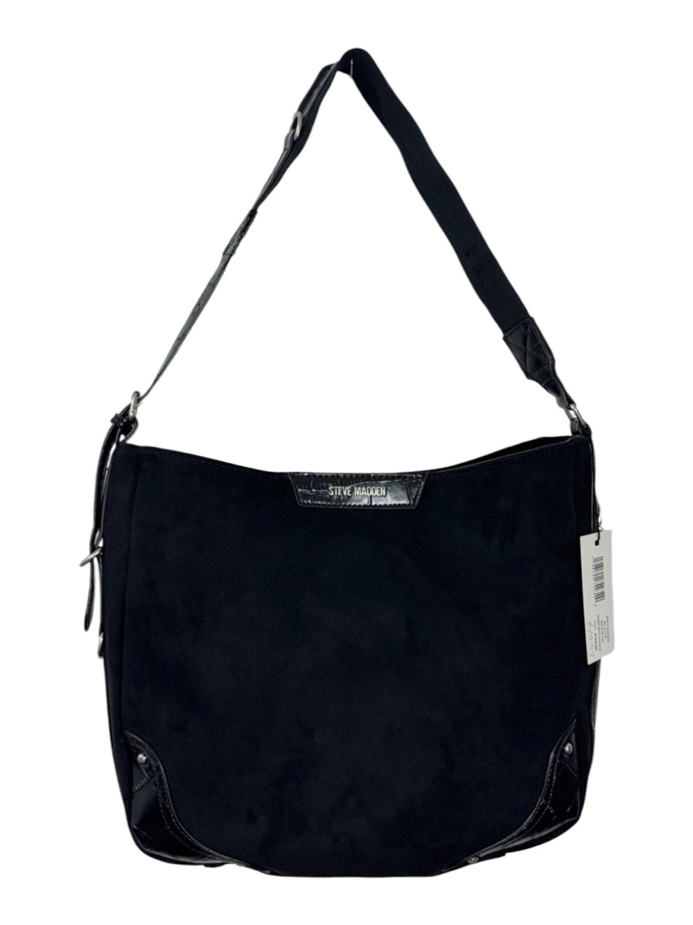 Steve Madden Black Faux Suede Hobo Shoulder Bag with Zipper Pouch - Size Large